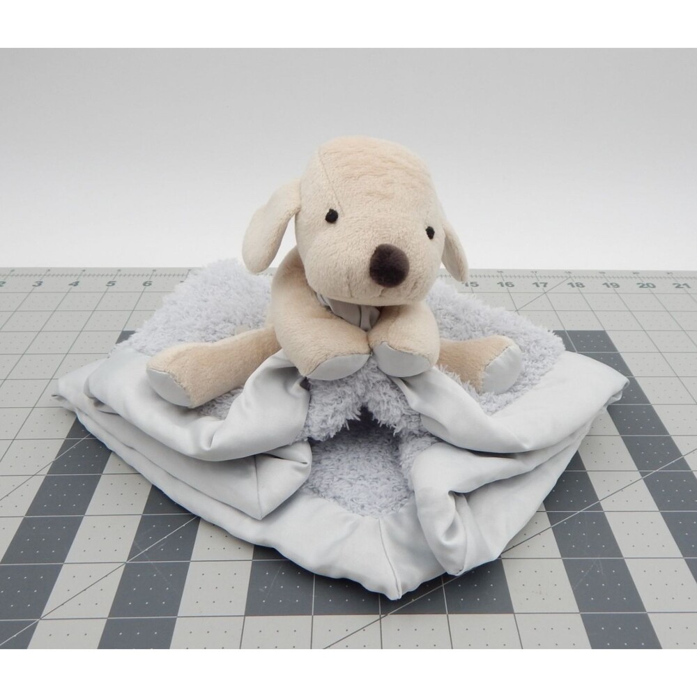 Barefoot Dreams Cozychic Plush Security Blanket Puppy Dog Tan Grey Lovey 15 Inch